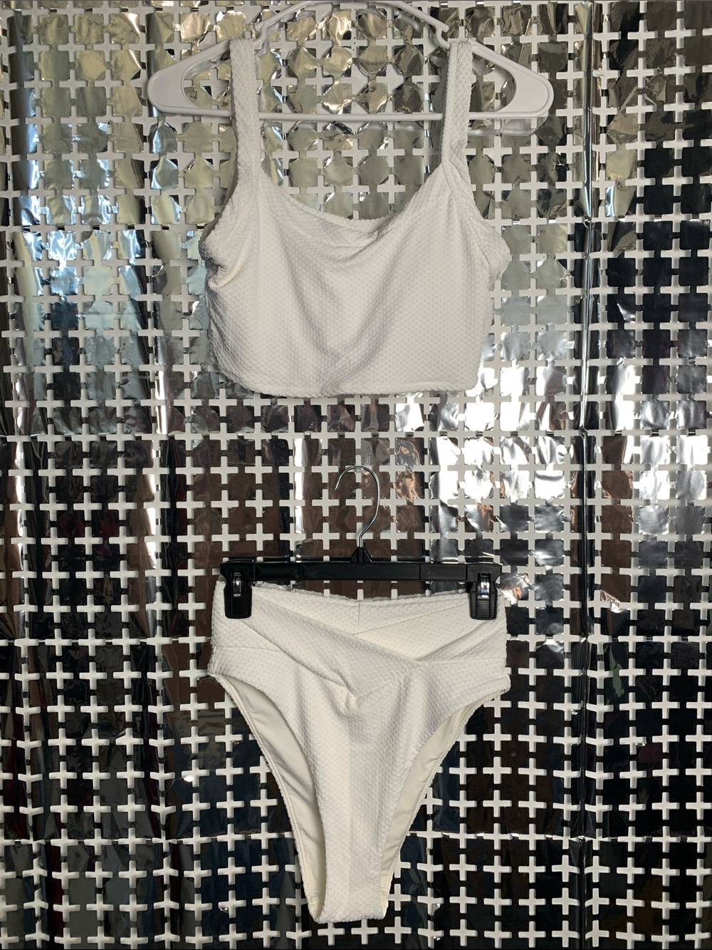 aerie Cream Textured Scoop Bikini Set